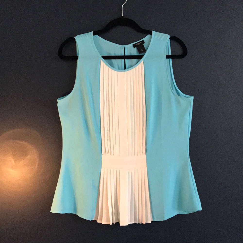 Ann Taylor Sleeveless Aqua Blue/White Peplum Top